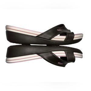 Crocs Brown/Pink Wedge Criss Cross Strap Slip-on Sandals Women's 8